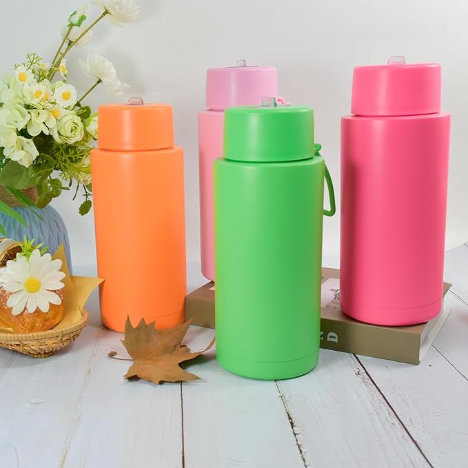 AGH 30oz Water Bottle - Double Wall Vacuum Insulated Stainless Steel Tumbler with Straw - Rose Red