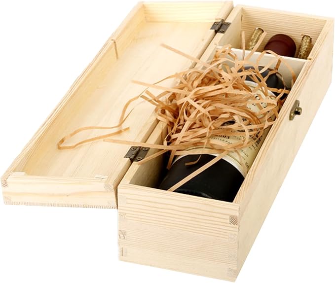 TANG SONG Wooden Wine Box Single Wine Bottle Storage Wine Gift Box with Locking Latch for Any Occasion