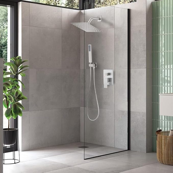 Shower Faucet Set 8 Inch Rainfall Shower Head and Handheld Shower High Pressure Rainfall Shower Head System Shower Faucet Set with Valve and Trim