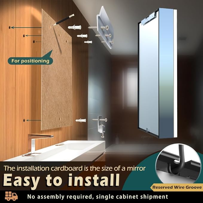 KWW LED Lighted Bathroom Medicine Cabinet with Sockets & USBs, Defogger, Dimmable, 3 Color Light Makeup Mirror, Easy to Install, Wall Mounted Cabinet (21 * 34)