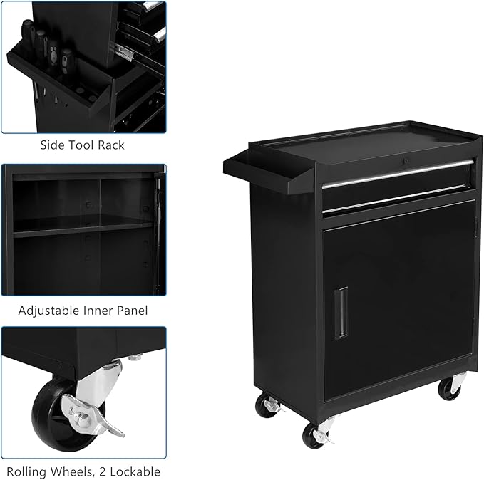 TUFFIOM 5-Drawer Rolling Tool Chest, Tool Storage Cabinet w/Drawers, Lockable Wheels, Detachable Top & Adjustable Shelf, Mechanic Tool Organizer Box for Garage, Workshop, Warehouse & Repair Shop