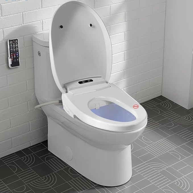 Electric Bidet Toilet Seat, Filtered & Unlimited Warm Water, 8 Modes Spa Wash, Warm Air Dryer, Heated Seat, Self-Clean Stainless Steel Nozzle, HD Night Light. 10-year warranty. (TB-36EV, Round)