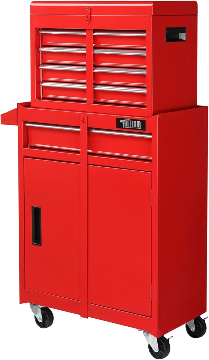 TUFFIOM 5-Drawer Rolling Tool Chest, Tool Storage Cabinet w/Drawers, Lockable Wheels, Detachable Top & Adjustable Shelf, Mechanic Tool Organizer Box for Garage, Workshop, Warehouse & Repair Shop