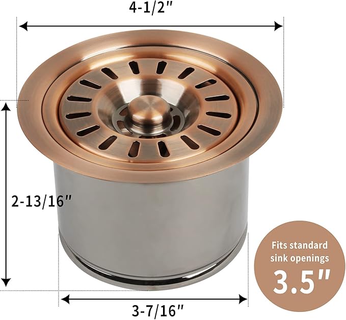 Akicon Kitchen Sink Copper Finish Garbage Disposal Flange Stopper, One Size Disposal Rim, Fit 3-1/2 Inch Standard Sink Drain Hole 2.85" Height