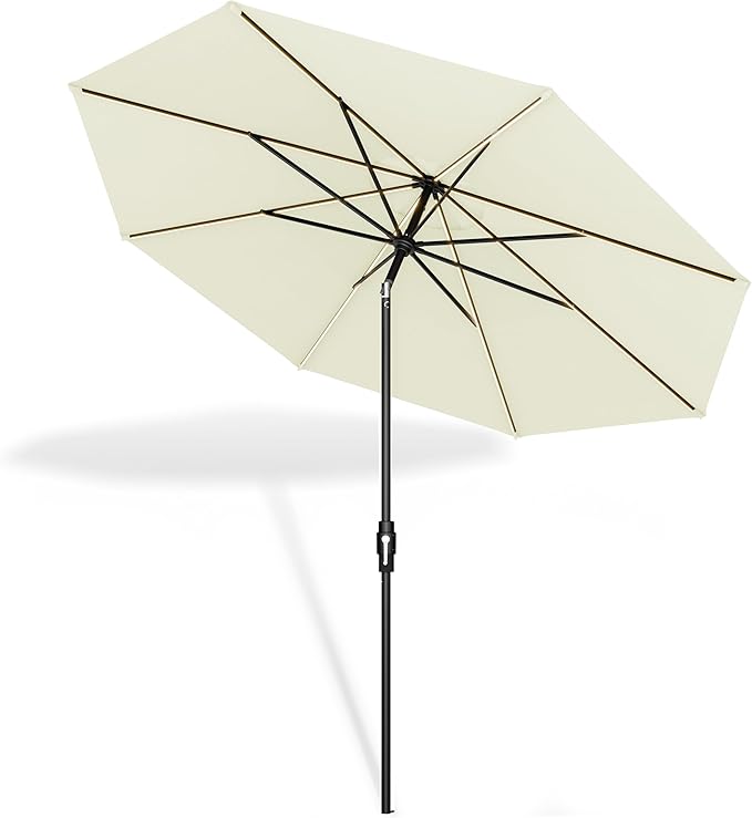 Midtown Umbrellas Led Swilt Sunbrella Umbrella 9 Ft Patio Umbrella With Sunbrella Canvas Natural Acrylic Fabric - Deck Patio Umbrella, Backyard Umbrella, Garden Umbrella & Pool Umbrella - Black Pole