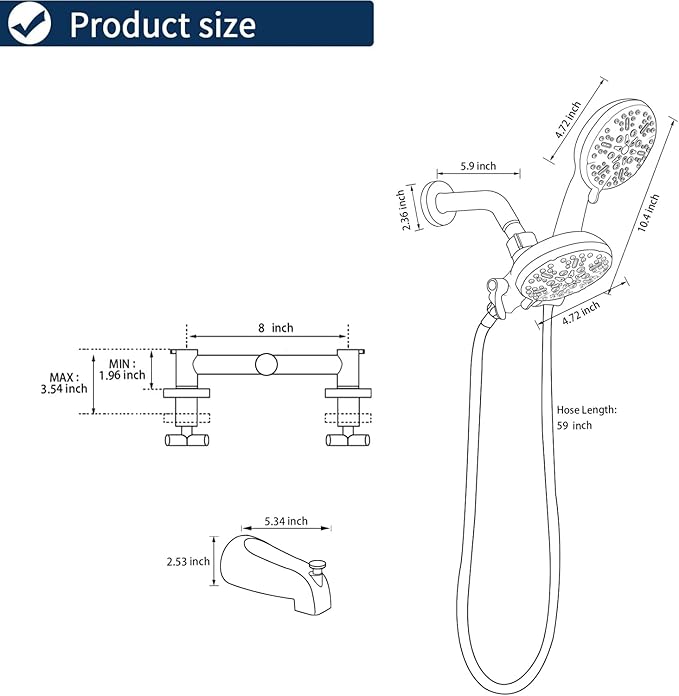 2 Handles Shower Faucet Set with Tub Spout Bathtub Shower Faucet Combo Set Shower System Complete Tub and Shower Trim Kit Brushed Nickel Wall Mounted Shower Fixtures
