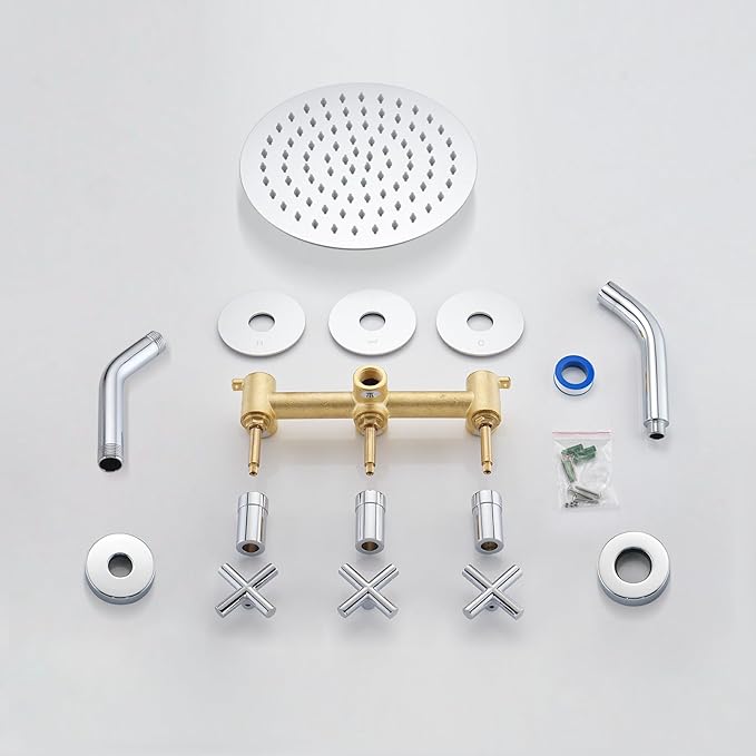 PROOX 3 Handle Tub Shower Faucet Set, 8" Rainfall Shower Head with Tub and Shower Trim Kit with Rough-in Valve, Polished Chrome Bathtub Shower Faucets, Wall Mounted Bathroom Rain Shower System