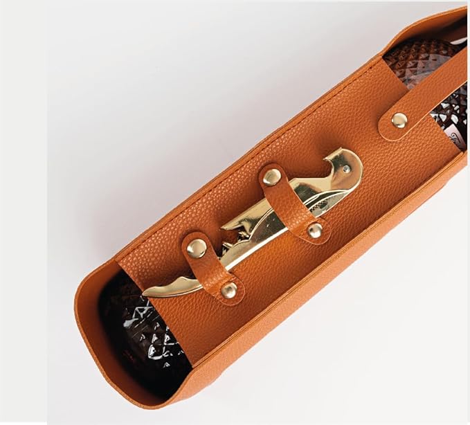 NEW Salute Wine Bottle Carrier with Corkscrew | Vegan Leather Tote Gift Bag Corporate Gift idea Picnic Travel Tastings Wine Gift Beach Party BYOB Restaurant Valentines Day (Tan)