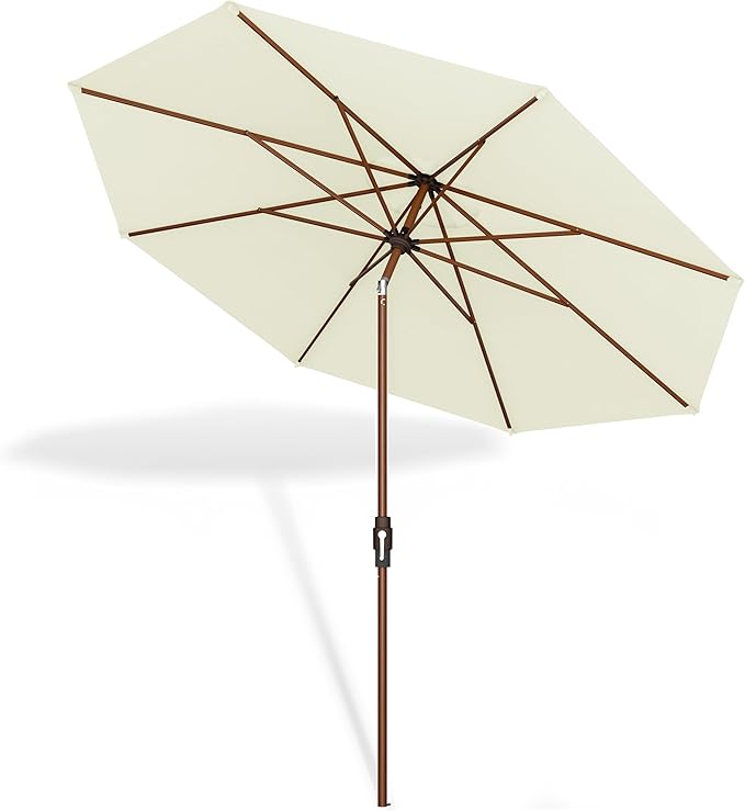 Midtown Umbrellas Sunbrella Umbrella Outdoor Patio Umbrella 2-8 Feet in Canvas Natural Acrylic Fabric - Auto-Tilt Aluminum Frame For Backyard Umbrella, Deck Umbrella & Porch Umbrella - Wooden Pole