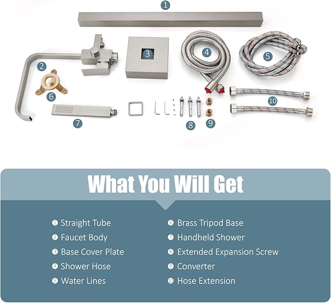 Aolemi Brushed Nickel Freestanding Bathtub Faucet Tub Filler Floor Mount Single Handle Brass Tap with Hand Shower