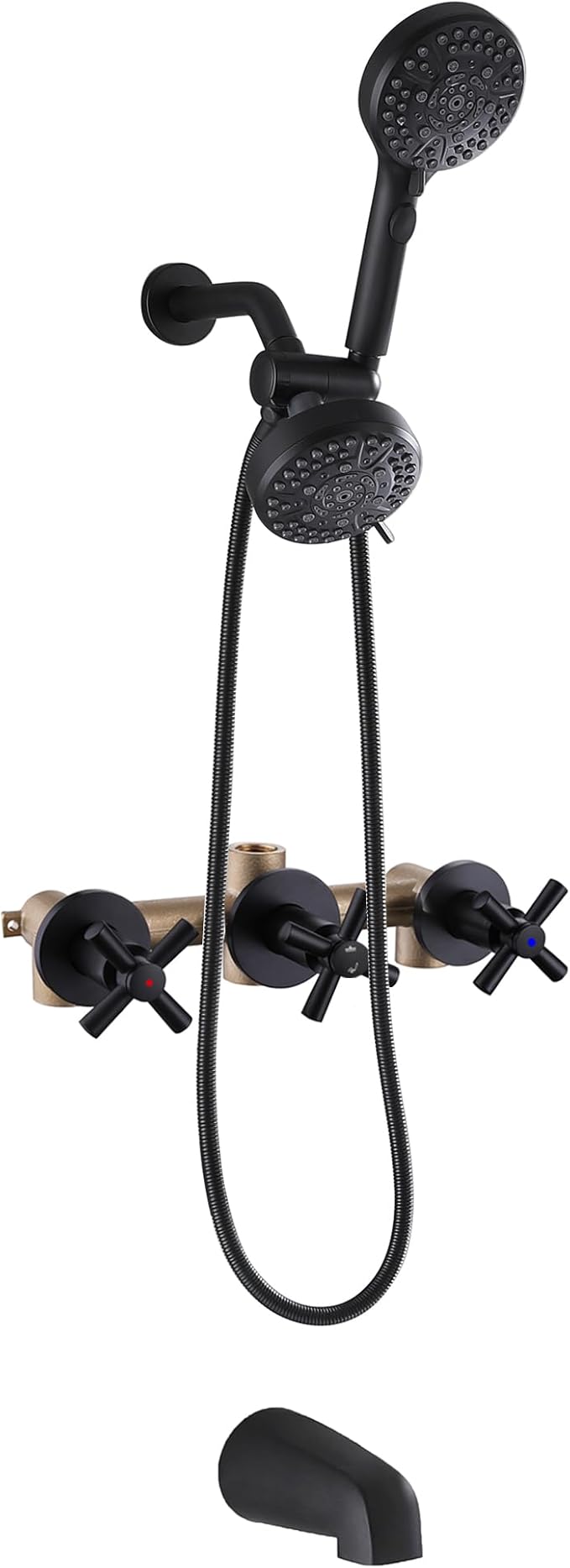 3 Handle Tub Shower Faucet Matte Black Bathtub Shower Faucet Set With Tub Spout, Tub and Shower Trim Kit with Valve