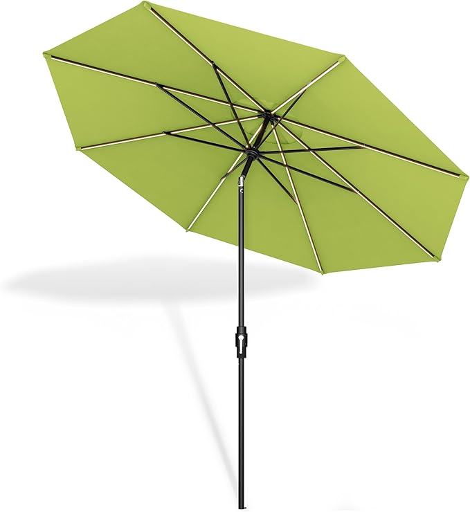 Midtown Umbrellas Led Swilt Sunbrella Umbrella 9 Ft Patio Umbrella With Sunbrella Macaw Acrylic Fabric - Deck Patio Umbrella, Backyard Umbrella, Garden Umbrella & Pool Umbrella - Black Pole
