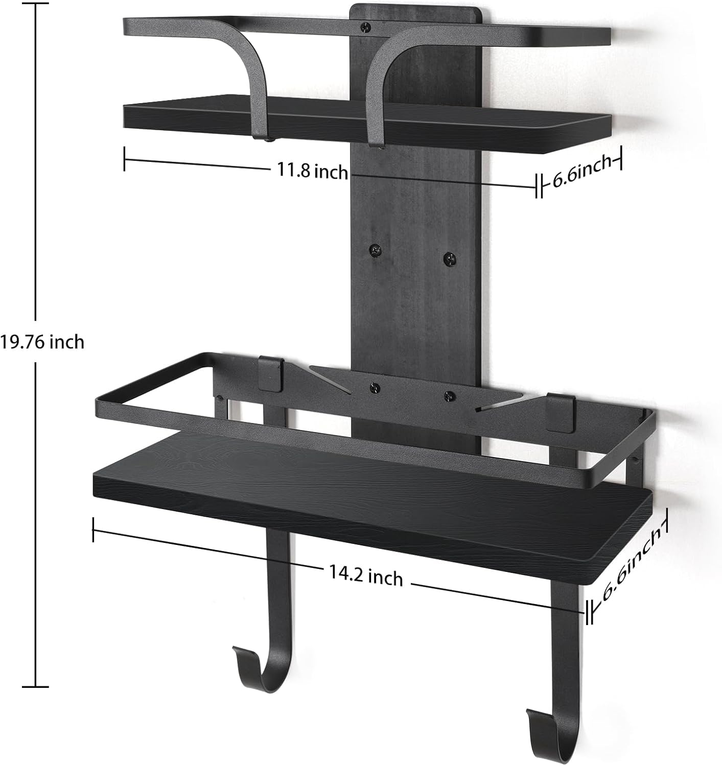VINAEMO Ironing Board Hanger Wall Mount, 2-Layer Iron and Ironing Board Holder, Laundry Room Shelves Solid Wood with Removable Hooks Home Organization and Storage