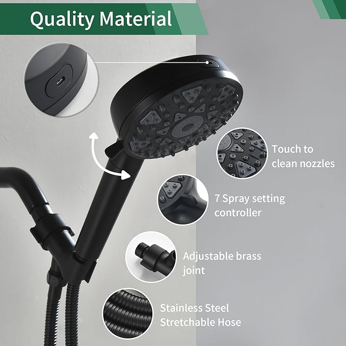 Shower Faucet Set with 7 Functions Handheld Shower Head Filter Shower Combo Set Shower System Shower Trim Kit Matte Black