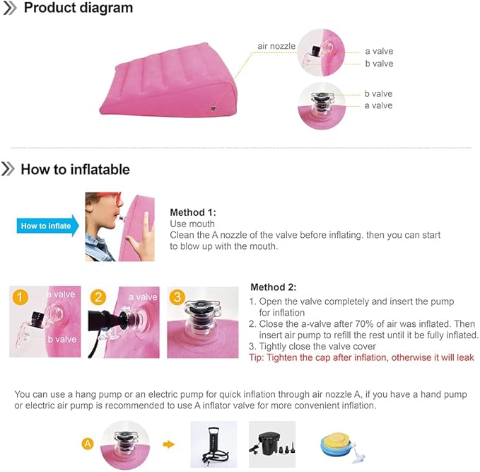 Nevife Inflatable Triangle Bed Wedge Pillow-Fast Inflating/Deflation Valve-Portable Travel Leg Elevation,Adjustable Incline Pillow for Back Support,Sleeping, Acid Reflux,Snuoring,Footrest