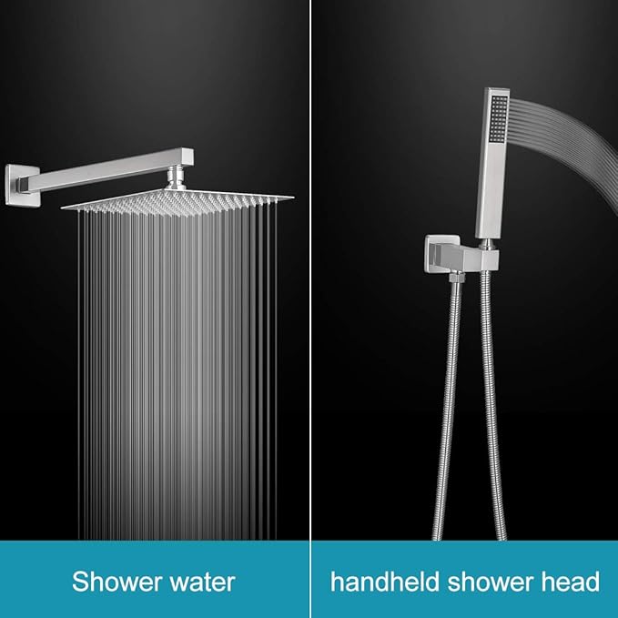 BWE 16 Inch Square Bathroom Luxury Rain Mixer Shower Combo Set Shower Kit Wall Mounted Rainfall Shower Head System Brushed Nickel Shower Faucet Rough-in Valve Body and Trim Included