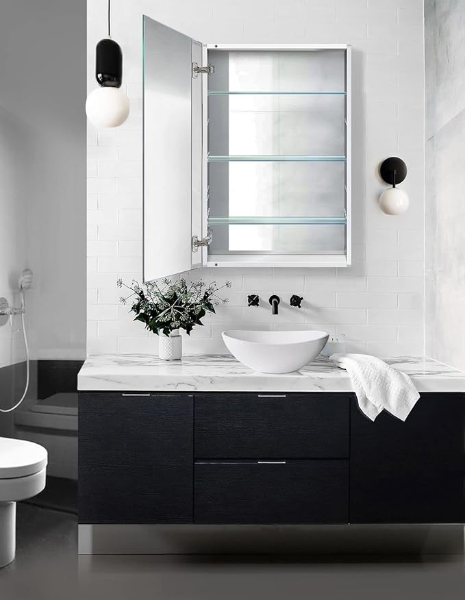 Krugg Medicine Cabinet | Recess or Surface Mount | Blum Hinge 170 Degree Soft Close|(24"x36")