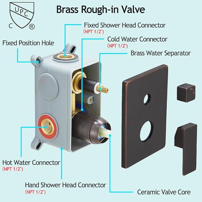 Shower Faucet Set Complete, Wall Mount Shower System for Bathroom 12 Inch High-Pressure Rainfall Shower with Handheld, Rough-in Valve Body and Trim Kit, Oil Rubbed Bronze