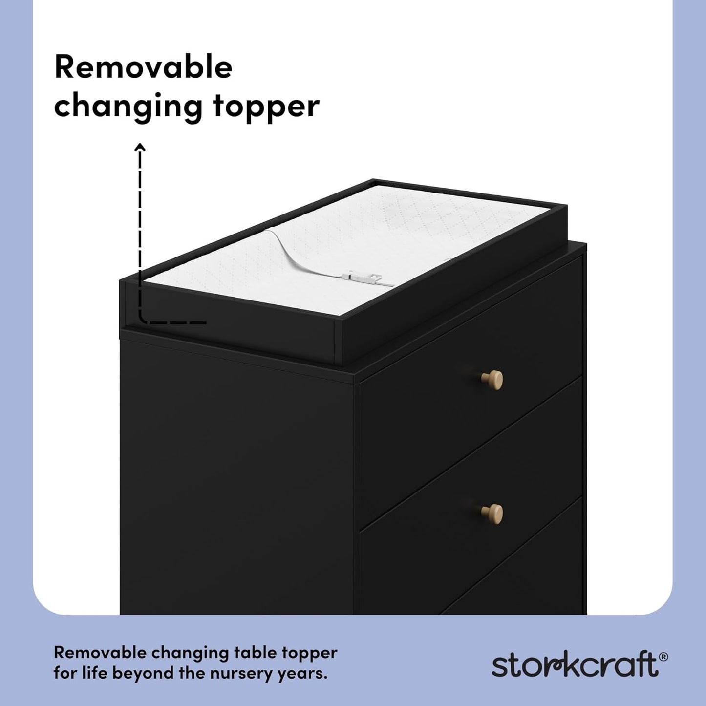 Storkcraft California 3-Drawer Chest with Removable Changing Topper (Black with Driftwood) ??GREENGUARD Gold Certified, Interlocking Drawer System, Pre-Installed Tracks, Easy Assembly