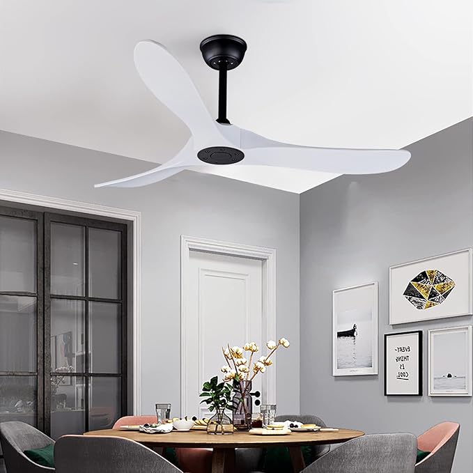 Bigzone 52" Outdoor/Indoor Ceiling Fan With Remote Control, DC Motor Quiet Energy Saving,3 White Balsa Wood Blades,Wood Ceiling Fan With Reversible Blades