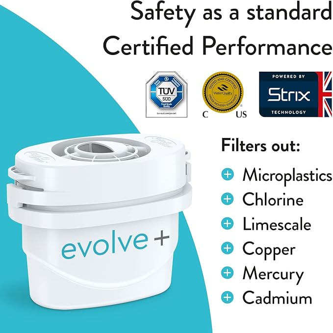 Perfect Pour Large 10 Cup Water Filter Pitcher by Aqua Optima, Reduces Microplastics, Ergonomic, Eliminates Splashes and Spills, BPA Free, NSF Certified, Includes 3 Evolve+ Water Filters, Blue