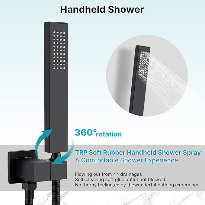 Black Shower Faucet Set Rain Shower System with 10 Inch Shower Head Combo Set Handheld Spray Matte Black Shower Fixtures Rough-In Valve Kit Trim Bathroom Complete Rainfall Shower Mixer Set