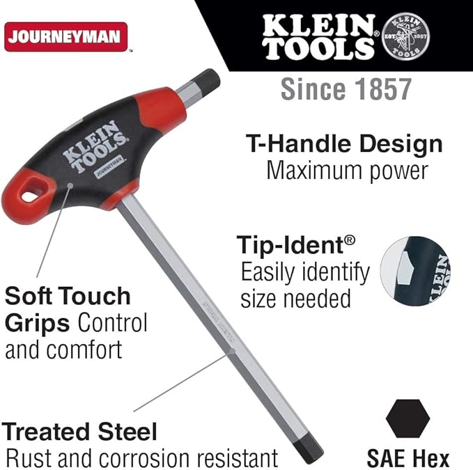Klein Tools JTH9E09 9/64-Inch Hex Key with Journeyman T-Handle, 9-Inch