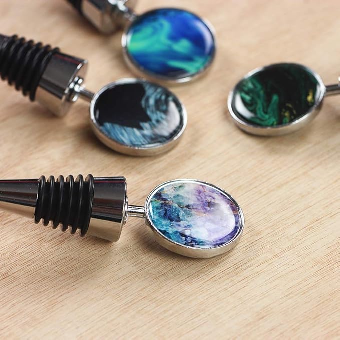 LIZIMANDU Wine Bottle Stoppers,Set of 4 Stainless Steel Wine Stoppers For Gifts, Bar, Holiday Party, Wedding(4-Quicksand Scenery)