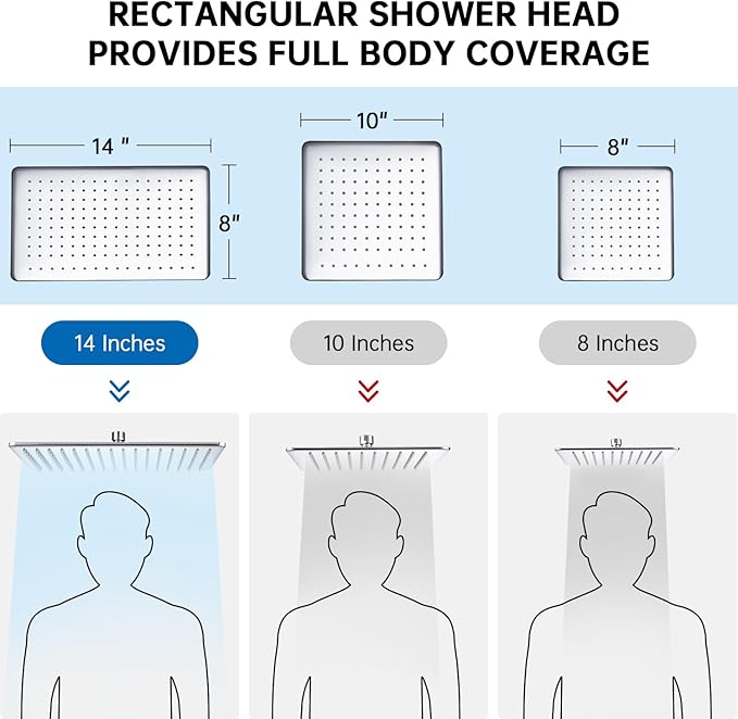 G-Promise All Metal 14 Inches Rain Shower Head with Handheld Built-in Power Wash Mode, 3-way Shower Diverter with Pause Setting, 11 Inches Adjustable Extension Arm, Long Hose (Chrome, 14 Inches)