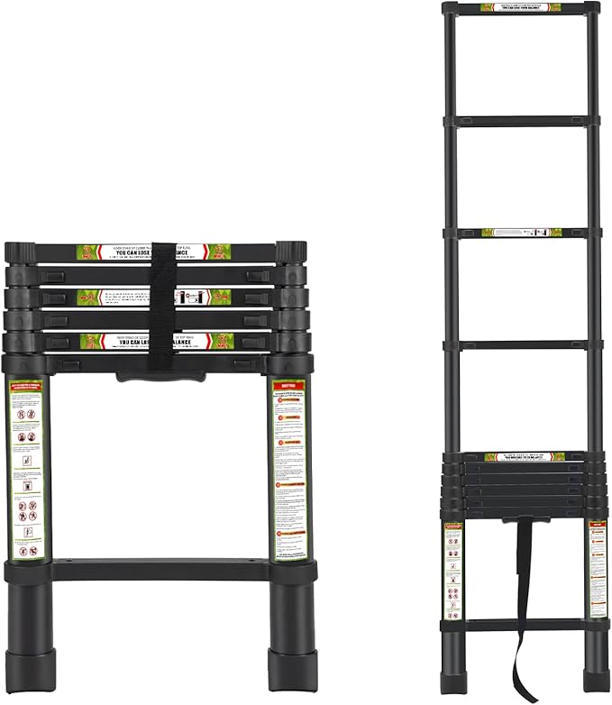 RIKADE Telescoping Ladder 6.5FT & Attic Ladder, Heavy Duty Aluminum with Non-Slip Feet, 330lb Capacity for RV, Attic, Roof & Multi-Surface Use