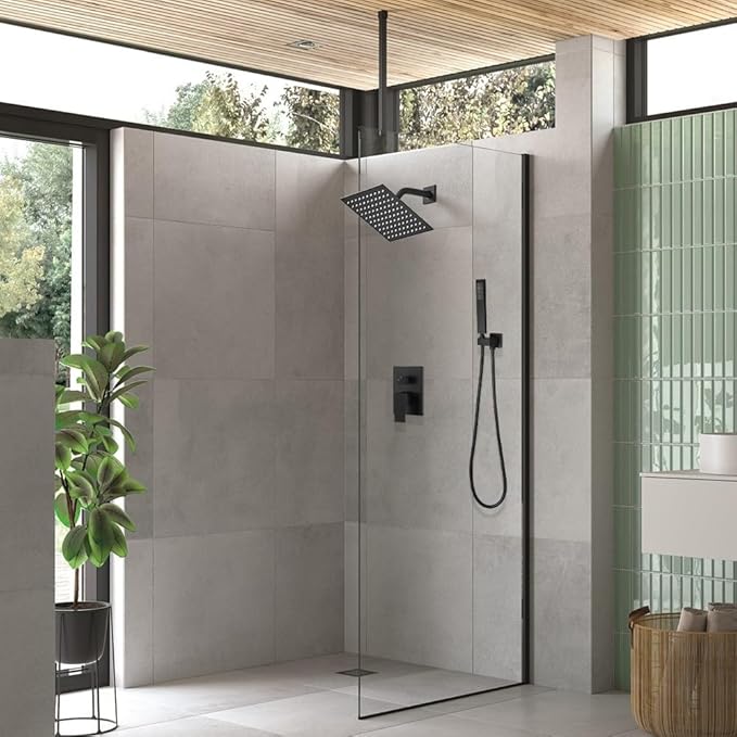 Matte Black Shower System with High Pressure 8'' Rainfall Shower Head, Handheld Shower head, Bathroom Luxury Rain Mixer Shower Combo Set Wall Mounted Shower Faucet Rough-in Valve and Trim Kit