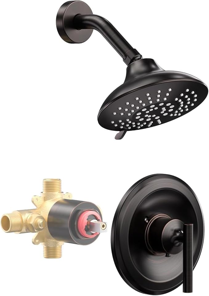 Bathroom Shower Faucet Set Bronze: WOWOW Shower Combo Set with 6-Inch Rain Shower Head, Single Handle Shower Trim Kit Modern Shower System High Pressure (Valve Include)