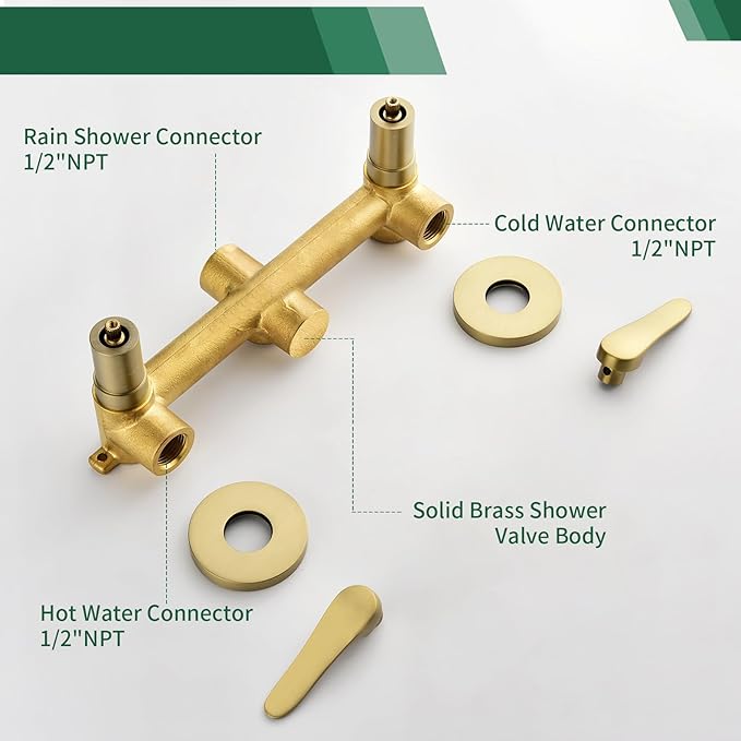 2 Handle Shower Faucet Shower System Complete 2 in 1 Shower Combo Set with Handheld Showerhead Shower Trim Kit Two Handle Shower Fixtures Brushed Gold