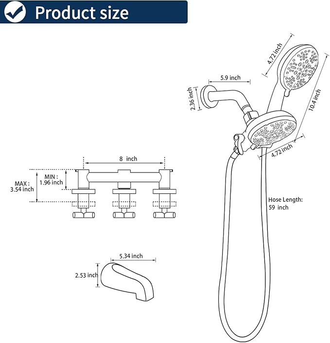 3 Handle Shower Faucet Set with Tub Spout Bathtub Shower Faucet Combo Set Shower System Complete Tub and Shower Trim Kit Chrome Polished Wall Mounted Shower Fixtures