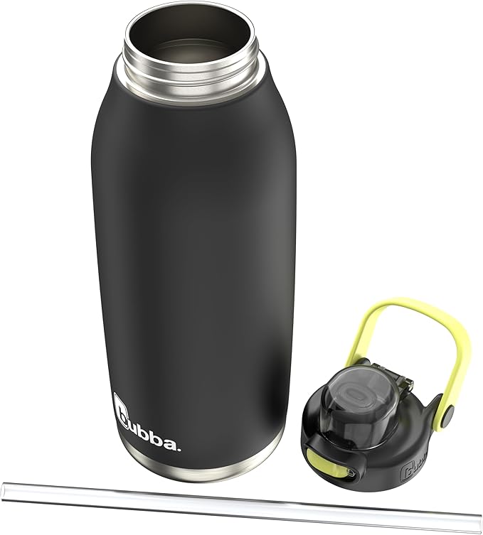Bubba Radiant Stainless-Steel Pop-Up Straw, 40oz Water Bottle, Medium, Rubberized Licorice