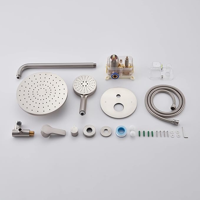 Iriber Shower System Wall Mounted Shower Faucet Mixer Set with Luxury High Pressure Shower head and 3-Setting Handheld, Bathroom Shower Trim Kit Contain Pressure Balance Valve, Brushed Nickel