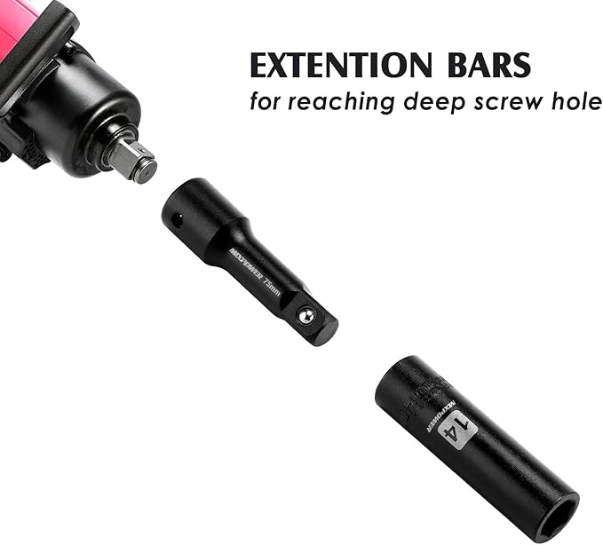 MIXPOWER 25 Pieces 1/2-Inch Drive Deep Impact Socket Set, CR-V, Metric/SAE, Includes 12mm to 24mm, 3/8-Inch to 1-Inch, 3", 5" Extension bars, 1/2"-1/4" Adapter