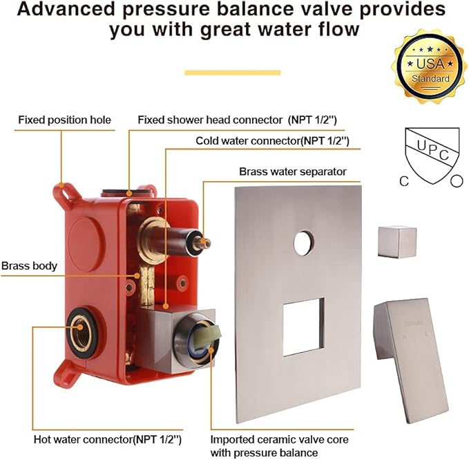 Rain Shower System with Handheld Shower, 10 Inch Wall Mounted Shower Faucet Set Bathroom Luxury Rain Mixer Shower Combo Set Rough-in Valve and Trim Kit, Brushed Nickel