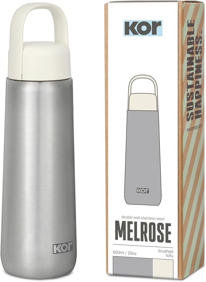 Kor Melrose 20oz Double Wall Insulated Water Bottle - Keeps Beverages Hot for 12hrs, Cold for 24hrs - Stainless Steel Design - Contoured Perfect Spout for Drinking