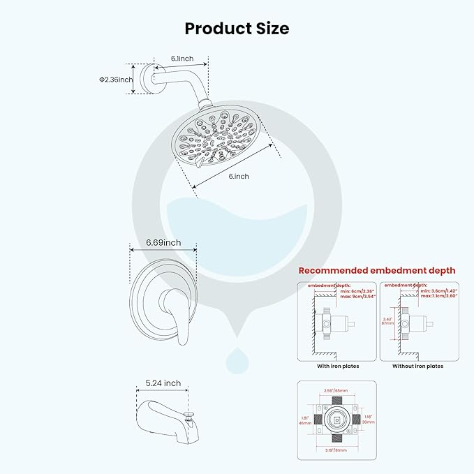 gotonovo Tub Shower Faucet Set Shower Head and Handle Set 6 Modes 6 inch Bathroom Trim Kit with Tub Spout High Pressure Shower System Combo with Valve Round Showerhead Brushed Nickel