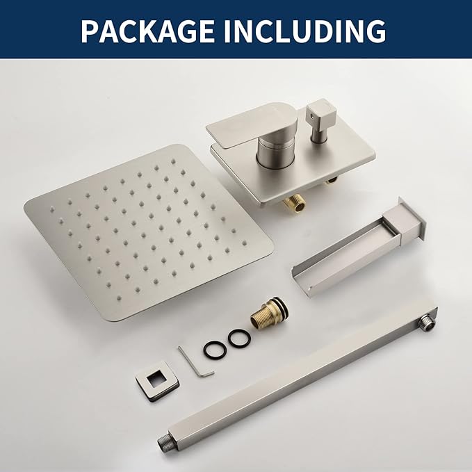 Shower Faucet Set with Waterfall Tub Spout Tub and Shower Trim Kit with Rough in Valve Waterfall Shower Tub Faucet Set Wall Mount Shower System Brushed Nickel