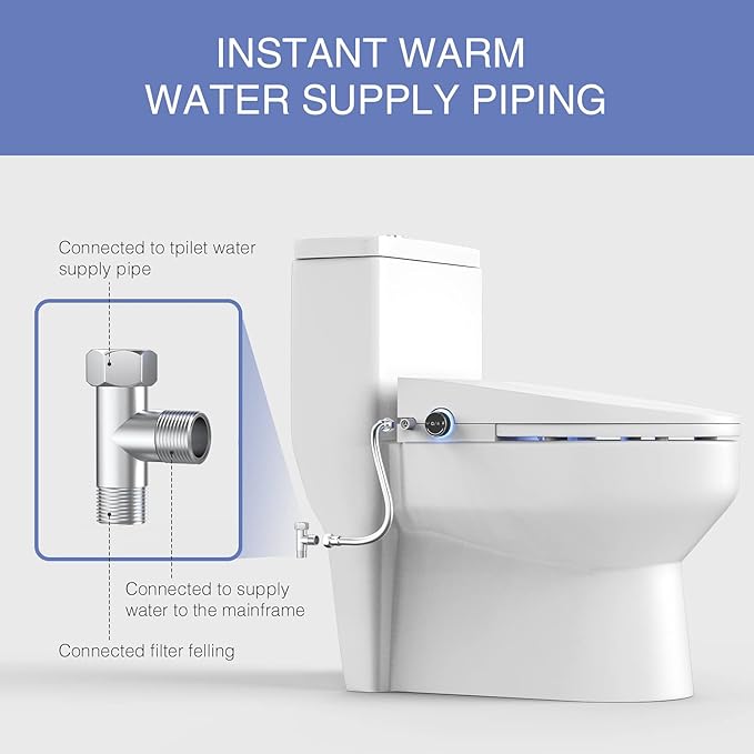 Electric Bidet Toilet Seat Elongated, Heated Toilet Seat with Bidet, Remote Control Wash, Warm Air Dryer, LED Light, Quiet Operation, Stainless Steel Nozzle, Smart Toilets (U Shape)