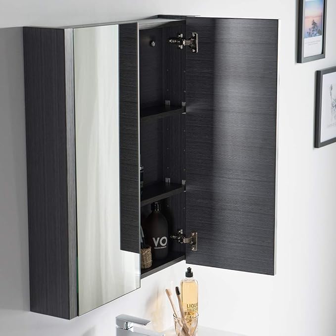 Blossom Single Bathroom Vanity with Ceramic Sink and Mirror Medicine Cabinet | All Wood Floating Vanity Cabinet | 2 Soft-Closing U-Shaped Cutout Drawers | 36 inch, Silver Grey