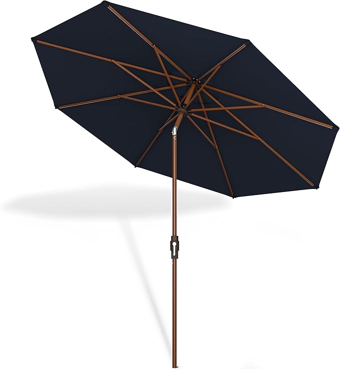 Midtown Umbrellas Sunbrella Umbrella Outdoor Patio Umbrella 2-9 Feet in Canvas Navy Acrylic Fabric, Auto-Tilt Aluminum Frame For Backyard Umbrella, Deck Umbrella & Porch Umbrella - Wooden Pole