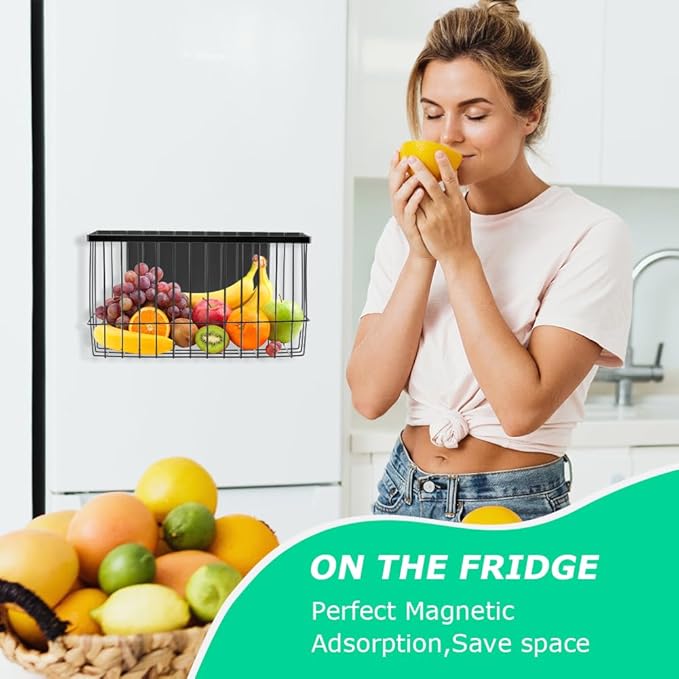 Magnetic Storage Basket Organizer for Fridge & Kitchen, 11lb Capacity Essentials Holder, No Tools Needed, Adjustable & Removable Spice Rack for Plastic Wrap, Foil, & More