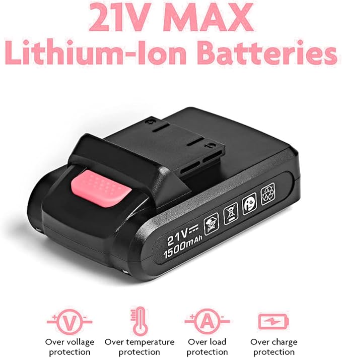 Jar-Owl 21V Pink Cordless Drill Set for Women,350 in-lb Torque, 0-1350RMP Variable Speed, 10MM 3/8'' Keyless Chuck, 18+1 Clutch, 1.5Ah Li-Ion Battery & Charger for Home DIY and Repair - Black & Pink