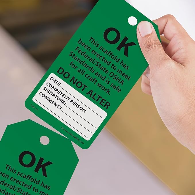 100 Scaffolding Tags by-The-Roll, Scaffold Ok Do Not Alter, US Made OSHA Compliant, Waterproof PF-Cardstock, Resists Tears, 6.25"x3", TAR112