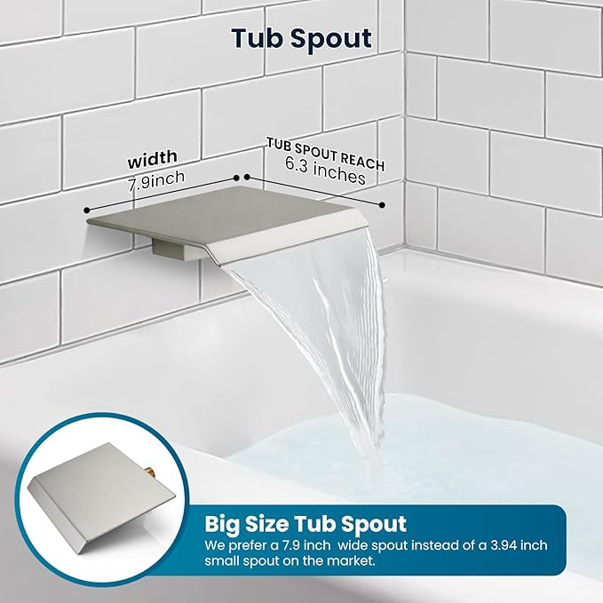 gotonovo Rain Shower Faucet System Set Rainfall Shower Head with Handheld Sprayer Waterfall Tub Spout Wall Mounted Mixer Combo Rough-in Valve and Trim Included 12 Inch Showerhead Brushed Nickel