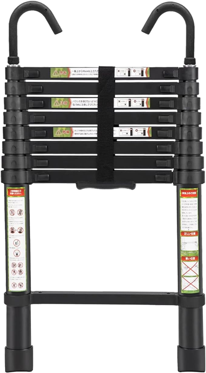 Telescopic Ladder, 8.5FT RIKADE Aluminum Telescoping Ladder with Non-Slip Feet and Stable Hook, Portable Extension Ladder for Household and Outdoor Working, 330lb Capacity Black