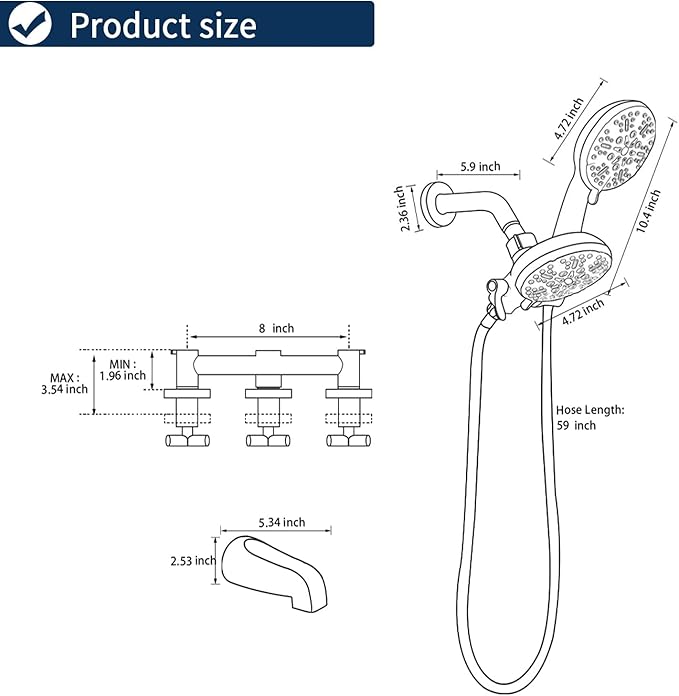 3 Handle Shower Faucet Set with Tub Spout Bathtub Shower Faucet Combo Set Shower System Complete Tub and Shower Trim Kit Shower Fixture Brushed Gold